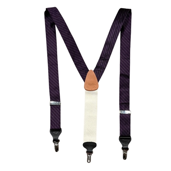 Brooks Brothers Made in USA Silk Purple Gray Striped Twill Elastic Suspenders - Picture 1 of 7